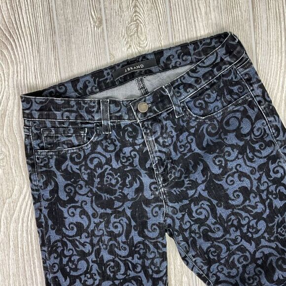 J Brand Jeans Skinny Made in the US Flocked Fleur De Lis Velvet 3D Brocade Size - Picture 1 of 11